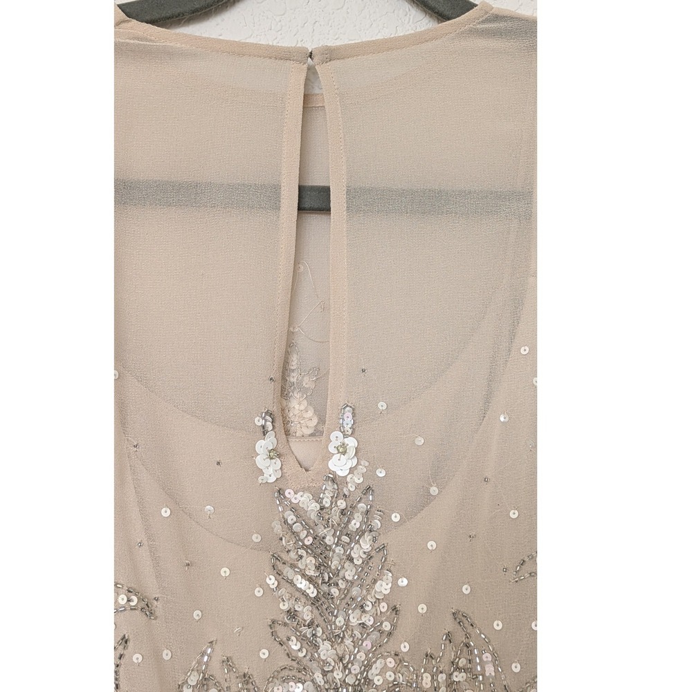 BHLDN Devon Beaded Illusion Maxi Gown Oyster Champagne Size 0 Like‎ New Formal - Picture 9 of 14